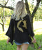 Black Double Gauze Muslin Robe with Golden Horse & Female-Kimono-Moa-Bust 48“ inches (122cm) Waist 65“ inches (166cm) Length 30” inches (76cm)-Urbanheer
