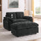 Black Double Recliner Sofa with Storage Ottoman