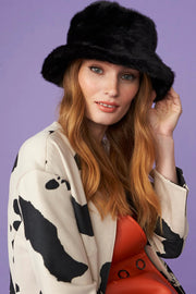 Black Faux Fur Bucket Hat-0
