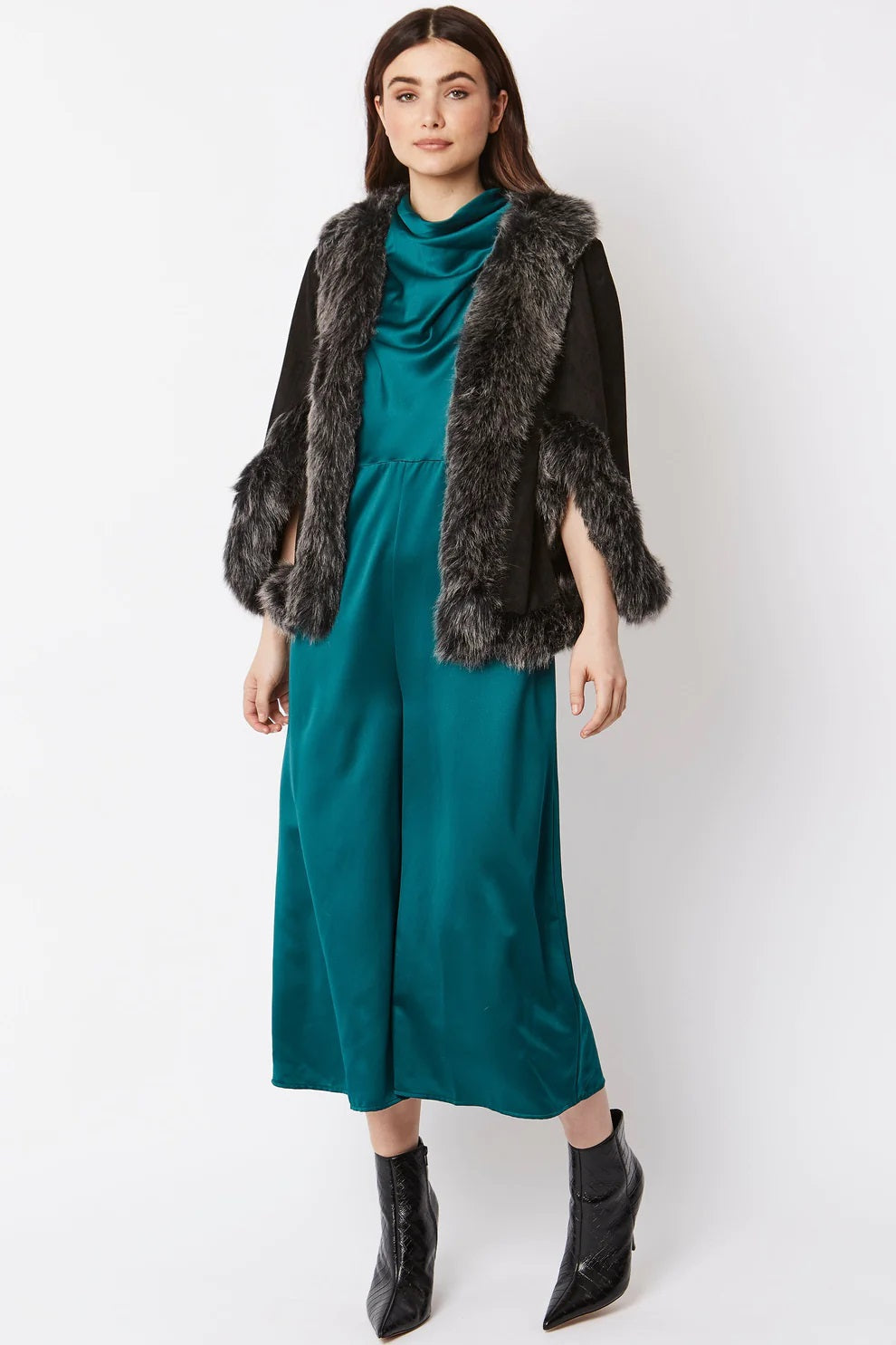 Black Faux Fur Suede Cape Jacket-Jackets & Blazers-Buy Me Fur Ltd-One Size-Black-Faux Suede-Urbanheer