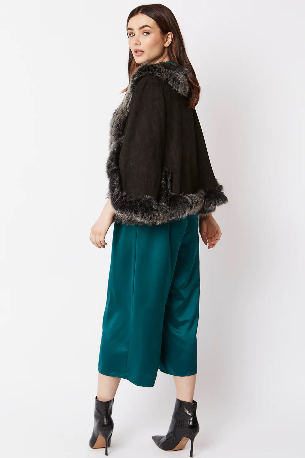 Black Faux Fur Suede Cape Jacket-Jackets & Blazers-Buy Me Fur Ltd-One Size-Black-Faux Suede-Urbanheer