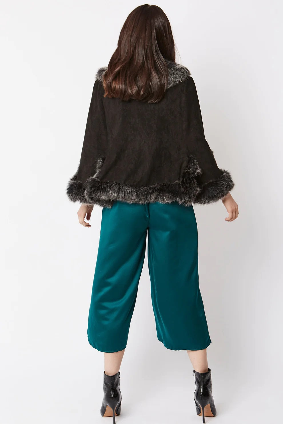Black Faux Fur Suede Cape Jacket-Jackets & Blazers-Buy Me Fur Ltd-One Size-Black-Faux Suede-Urbanheer