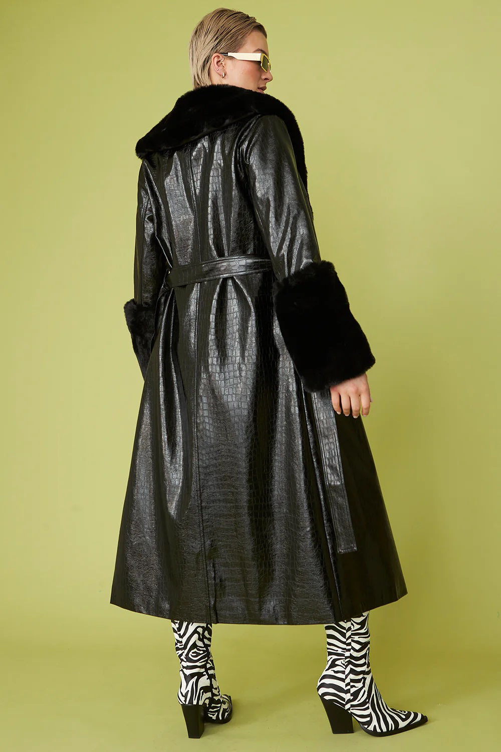 Black Faux Leather Jacket with Detachable Faux Fur Cuffs and Collar-Faux Leather Coats-Buy Me Fur Ltd-S-Black-Faux Leather-Urbanheer