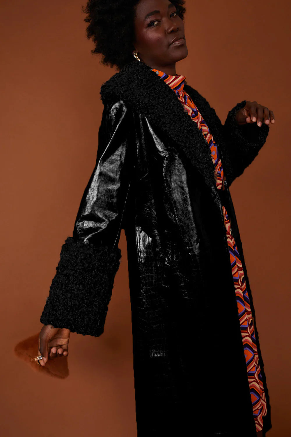 Black Faux Leather Trench Coat with Detachable Faux Mongolian Collar and Cuffs-Faux Leather Coats-Buy Me Fur Ltd-S-M-Black-Faux Leather-Urbanheer