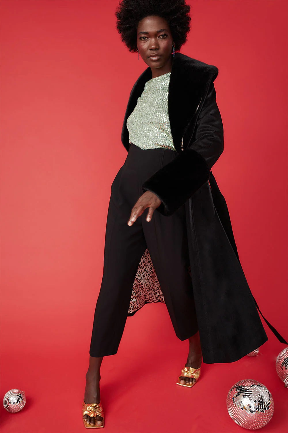 Black Faux Leather Trench Coat with Faux Fur Collar and Cuffs-Faux Leather Coats-Buy Me Fur Ltd-S-M-Black-Faux Leather-Urbanheer