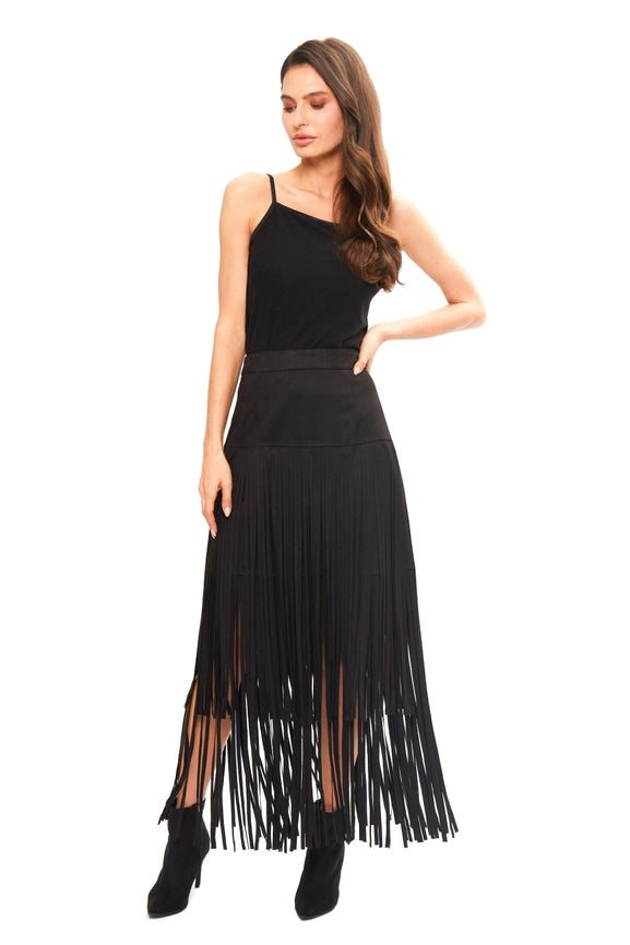 Black Faux Suede Fringe Skirt-Skirt-Adore-L-Urbanheer