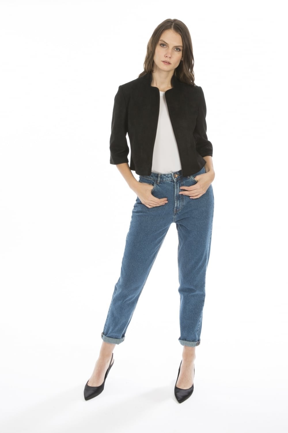 Black Faux Suede Jacket-Faux Leather Jackets-Buy Me Fur Ltd-Black-L-XL-Elastane - Viscose Blend-Urbanheer