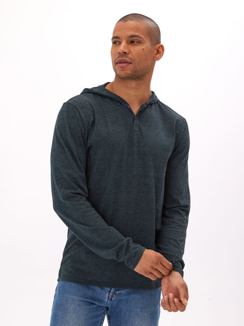 Black Fleck Triblend Henley Hoodie