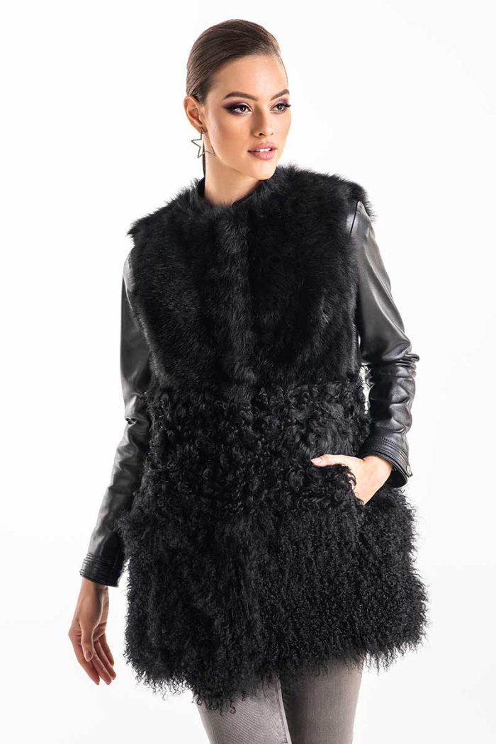 Black Geniune Sheepskin Fur Vest-Fur Vests & Gilets-Buy Me Fur Ltd-Black-S-Genuine Lamb Fur-Urbanheer