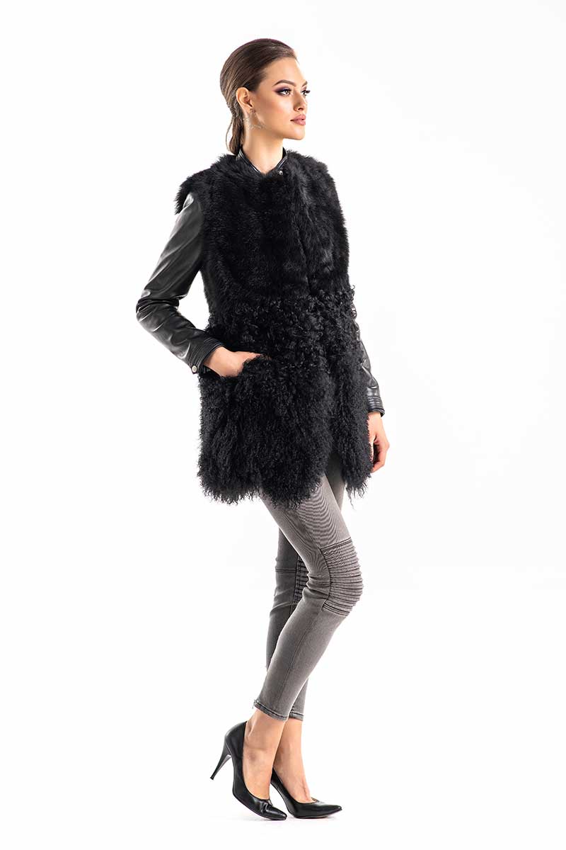 Black Geniune Sheepskin Fur Vest-Fur Vests & Gilets-Buy Me Fur Ltd-Black-S-Genuine Lamb Fur-Urbanheer