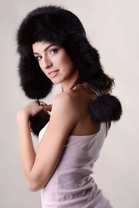 Black Genuine Arctic Fox Fur Hat with Lamb Nappa Leather-Hats-Buy Me Fur Ltd-Black-55-Genuine Arctic Fox Fur and Nappa Leather-Urbanheer