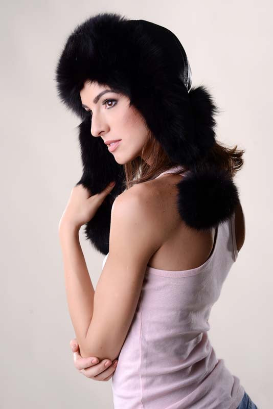 Black Genuine Arctic Fox Fur Hat with Lamb Nappa Leather-Hats-Buy Me Fur Ltd-Black-55-Genuine Arctic Fox Fur and Nappa Leather-Urbanheer