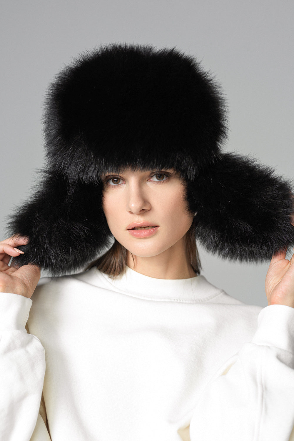 Black Genuine Arctic Fox Fur Sheepskin Hat-Hats-Buy Me Fur Ltd-Black-56-Genuine Fox Fur-Urbanheer
