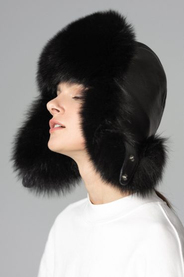 Black Genuine Arctic Fox Fur Sheepskin Hat-Hats-Buy Me Fur Ltd-Black-56-Genuine Fox Fur-Urbanheer