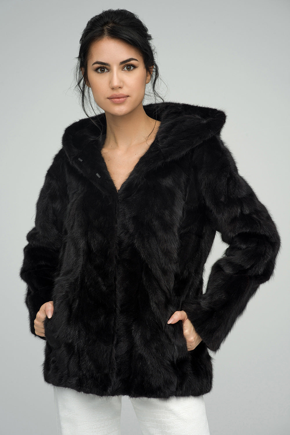 Black Genuine Hooded Mink Fur Coat-Fur Coats-Buy Me Fur Ltd-Black-XS-Genuine Mink Fur-Urbanheer