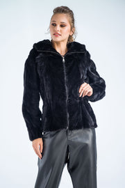 Black Genuine Mink Fur Hooded Jacket-Fur Jackets-Buy Me Fur Ltd-Black-S-Genuine Mink Fur-Urbanheer