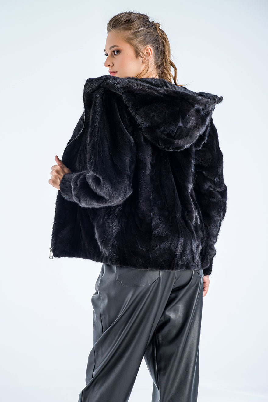 Black Genuine Mink Fur Hooded Jacket-Fur Jackets-Buy Me Fur Ltd-Black-S-Genuine Mink Fur-Urbanheer