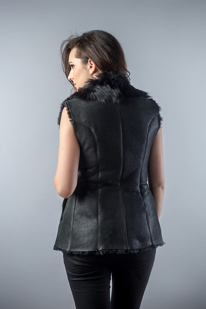 Black Genuine Nappa Lambskin Fur Vest-Fur Vests & Gilets-Buy Me Fur Ltd-Black-S-Genuine Merino Sheepskin Leather-Urbanheer
