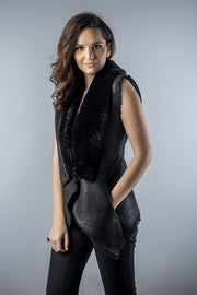 Black Genuine Nappa Lambskin Merino Fur Vest-Fur Vests & Gilets-Buy Me Fur Ltd-Black-S-Genuine Merino Sheepskin Leather-Urbanheer