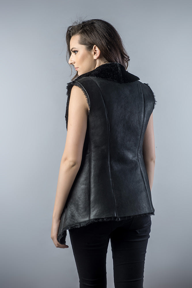 Black Genuine Nappa Lambskin Merino Fur Vest-Fur Vests & Gilets-Buy Me Fur Ltd-Black-S-Genuine Merino Sheepskin Leather-Urbanheer