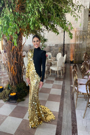 Black & Gold Mirrors Contrast Gown-Dress-Ashley Stambouli-0-Urbanheer