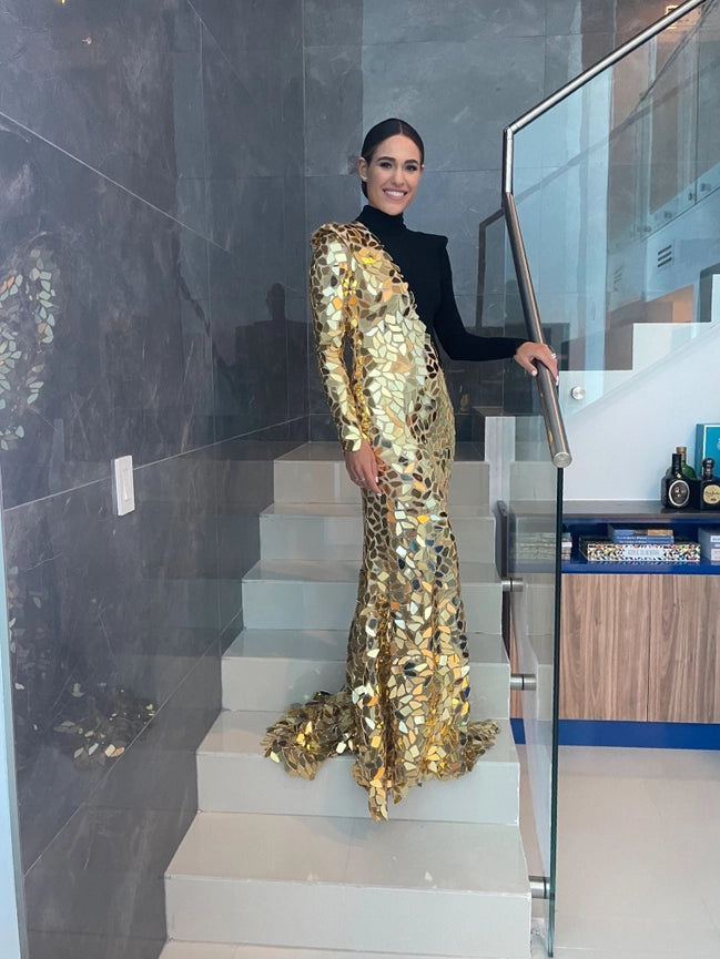 Black & Gold Mirrors Contrast Gown-Dress-Ashley Stambouli-0-Urbanheer