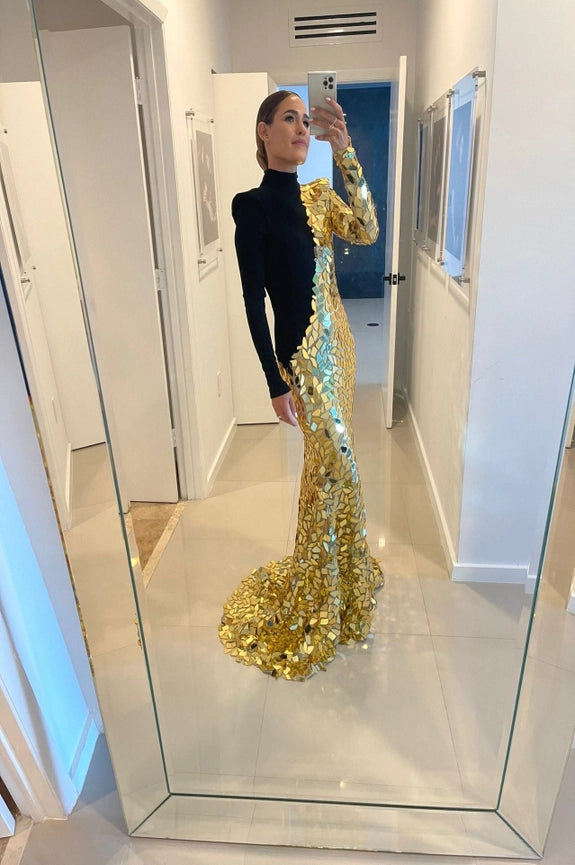 Black & Gold Mirrors Contrast Gown-Dress-Ashley Stambouli-0-Urbanheer