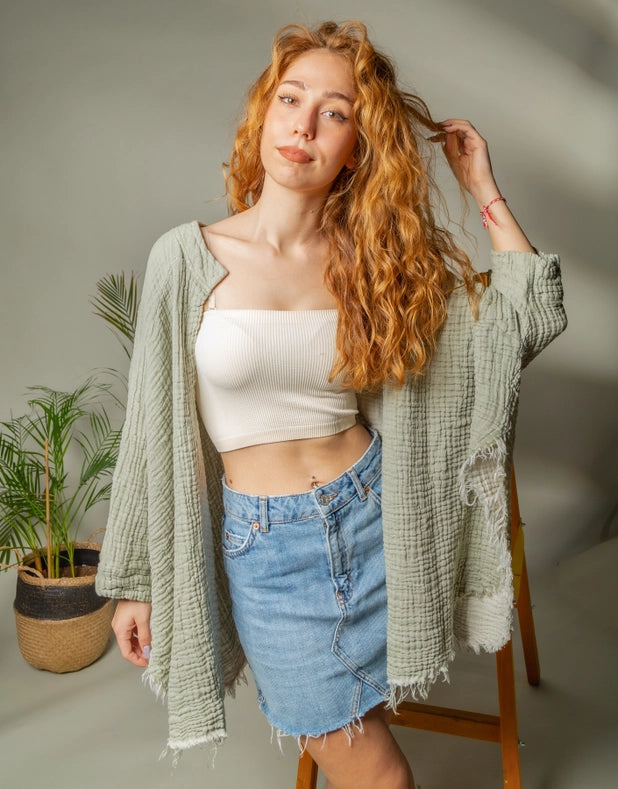 Black &Gold Moon Phases Muslin Kimono Robe / Poncho-Kimono-Moa-L:29" inch-74cm W:39" inch-100cm-Beige-Urbanheer