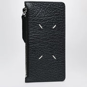 Black Grained Leather Long Card Holder for Everyday Use