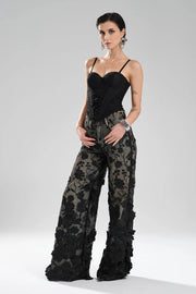 Black Lace Corset Top with Front Ribbon Tie