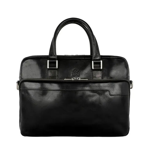 Black Leather Briefcase Laptop Bag - Orlando-Tote Bag-Time Resistance-Black-Urbanheer