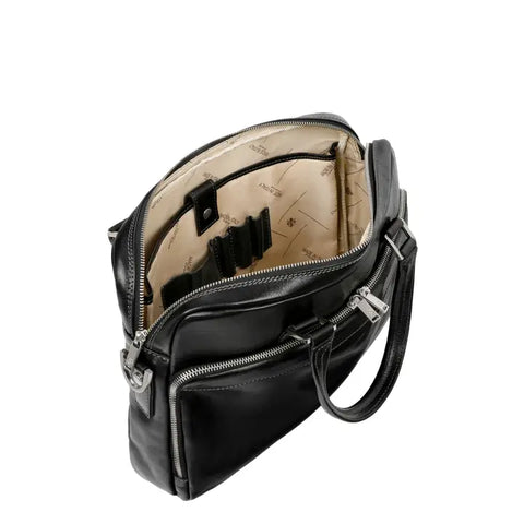 Black Leather Briefcase Laptop Bag - Orlando-Tote Bag-Time Resistance-Black-Urbanheer