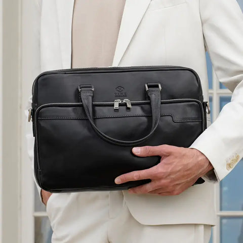 Black Leather Briefcase Laptop Bag - Orlando-Tote Bag-Time Resistance-Black-Urbanheer