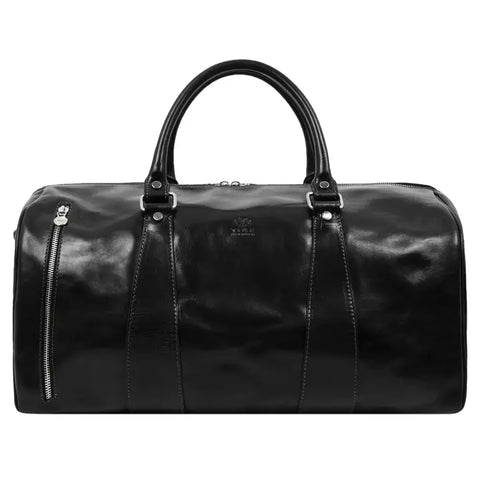 Black Leather Duffel Bag, Travel Bag - Wise Children-Duffel Bag-Time Resistance-Black-Urbanheer