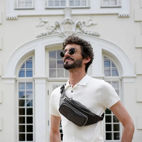 Black Leather Fanny Pack Belly Bag - Independent People-Fanny Pack-Time Resistance-Black-Urbanheer