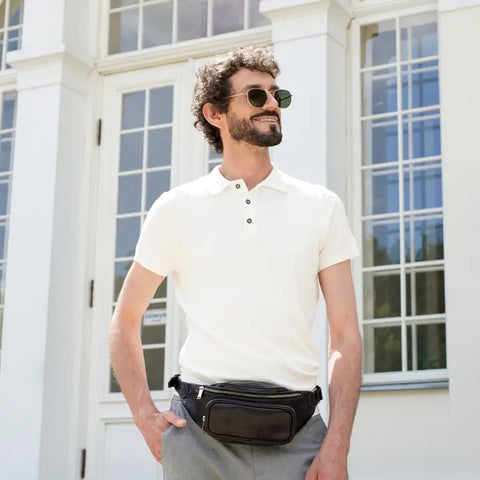 Black Leather Fanny Pack Belly Bag - Independent People-Fanny Pack-Time Resistance-Black-Urbanheer
