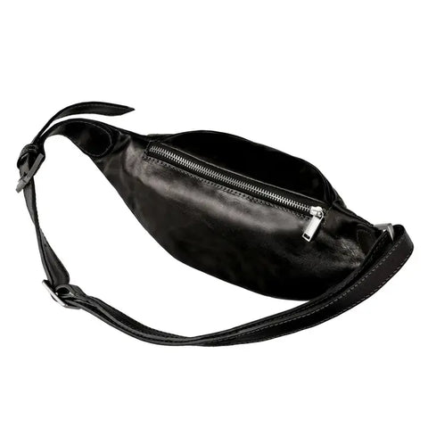 Black Leather Fanny Pack Belly Bag - Independent People-Fanny Pack-Time Resistance-Black-Urbanheer