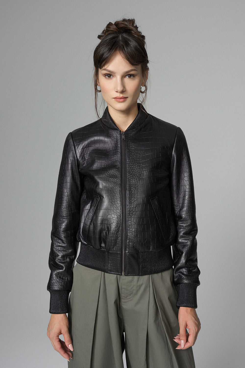Black Leather Jacket with Crocodile Skin Print-Leather Jackets-Buy Me Fur Ltd-Black-XS-Lamb Leather-Urbanheer