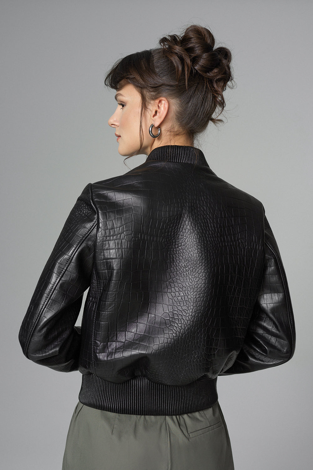 Black Leather Jacket with Crocodile Skin Print-Leather Jackets-Buy Me Fur Ltd-Black-XS-Lamb Leather-Urbanheer