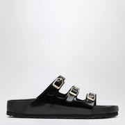 Black Leather Slides with Cork Footbed for Everyday Comfort