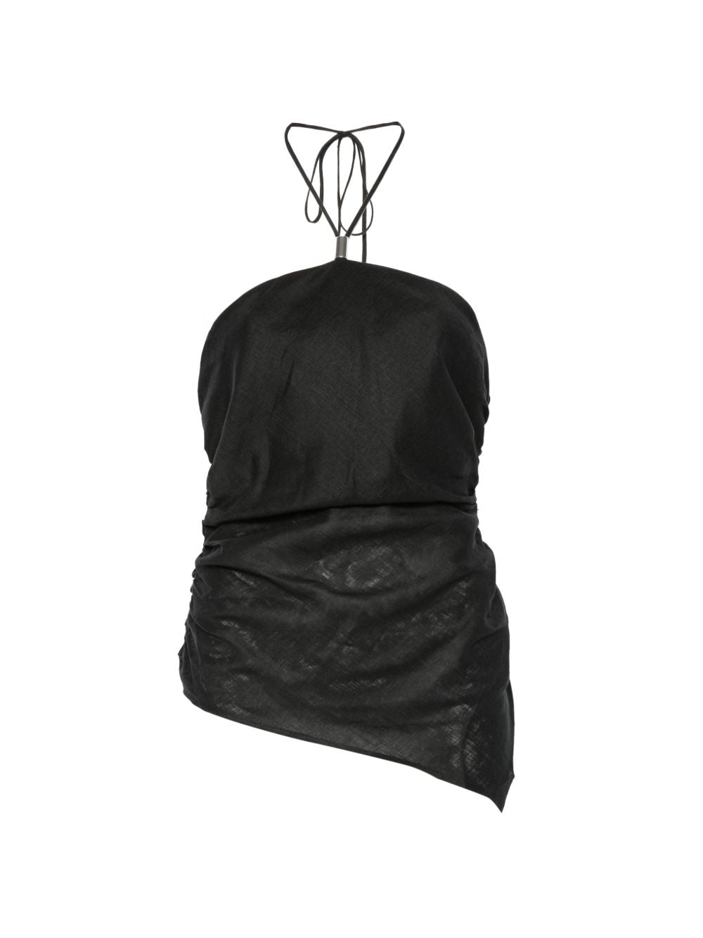 Black Linen Halterneck Top for Summer Breathability