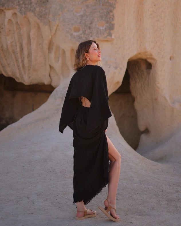 Black Maxi Cotton Dress-Dress-Moa-BLACK-Urbanheer