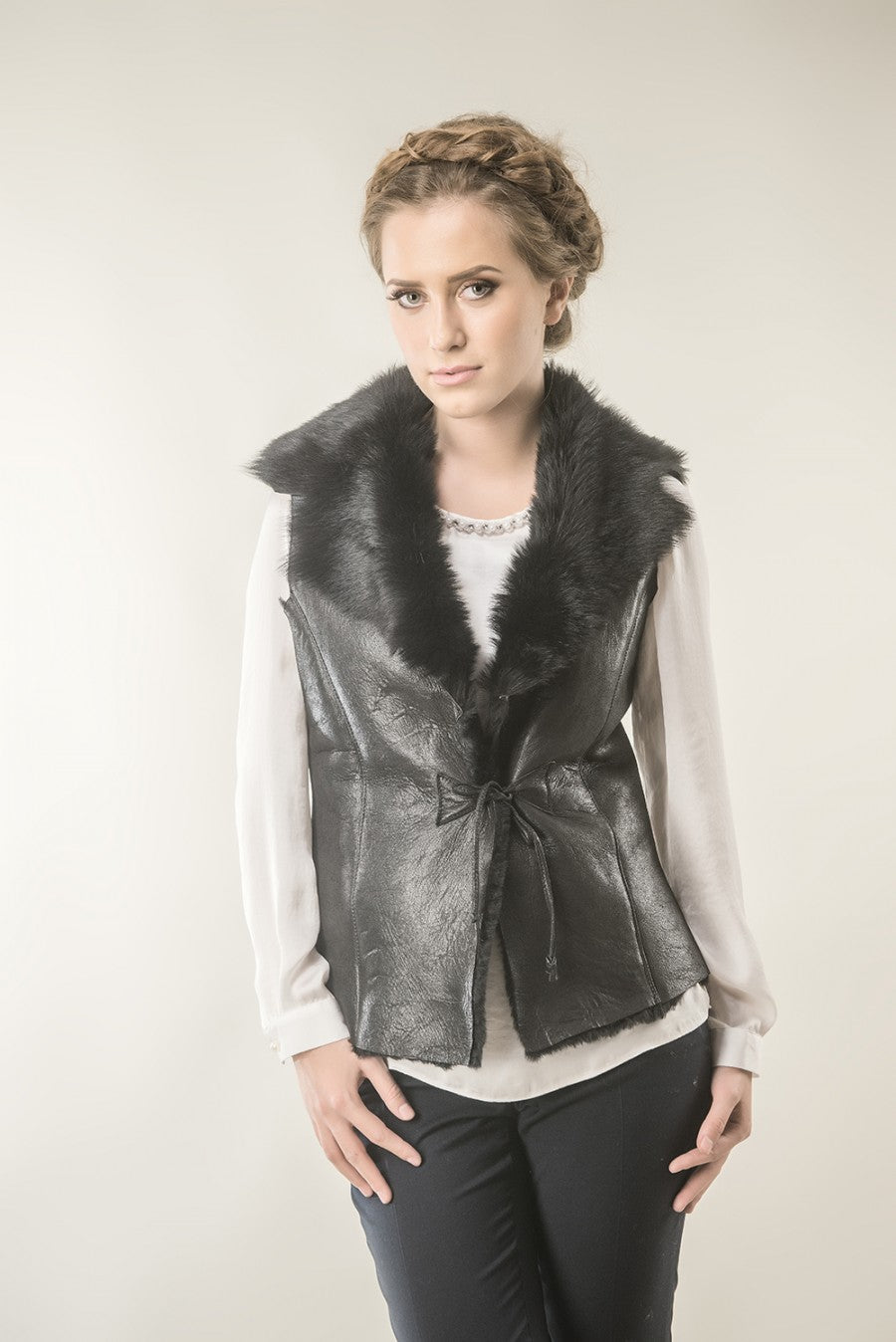 Black Merino Fur Nappa Lamb Leather Vest-Leather Vests & Gilets-Buy Me Fur Ltd-Black-S-Genuine Merino Sheepskin Leather-Urbanheer