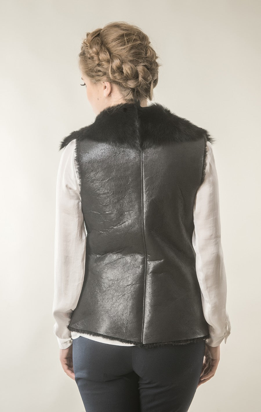 Black Merino Fur Nappa Lamb Leather Vest-Leather Vests & Gilets-Buy Me Fur Ltd-Black-S-Genuine Merino Sheepskin Leather-Urbanheer