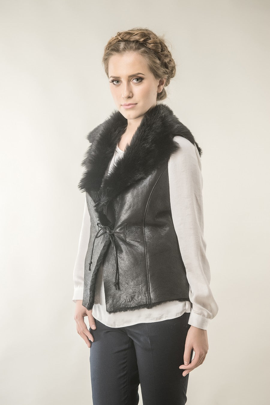 Black Merino Fur Nappa Lamb Leather Vest-Leather Vests & Gilets-Buy Me Fur Ltd-Black-S-Genuine Merino Sheepskin Leather-Urbanheer