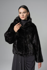Black Natural Mink Fur Jacket with Nutria Fur Trims-Fur Jackets-Buy Me Fur Ltd-Black-XS-Genuine Mongolian Fur-Urbanheer