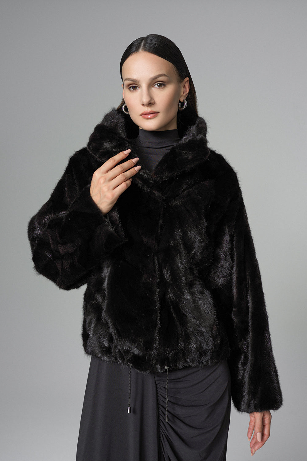 Black Natural Mink Fur Jacket with Nutria Fur Trims-Fur Jackets-Buy Me Fur Ltd-Black-XS-Genuine Mongolian Fur-Urbanheer