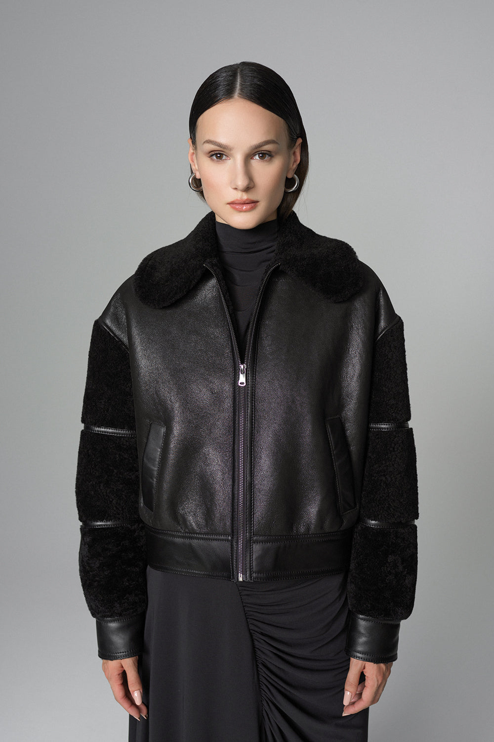 Black Oversized Shearling Leather Jacket-Leather Jackets-Buy Me Fur Ltd-Black-XS-Shearling-Urbanheer