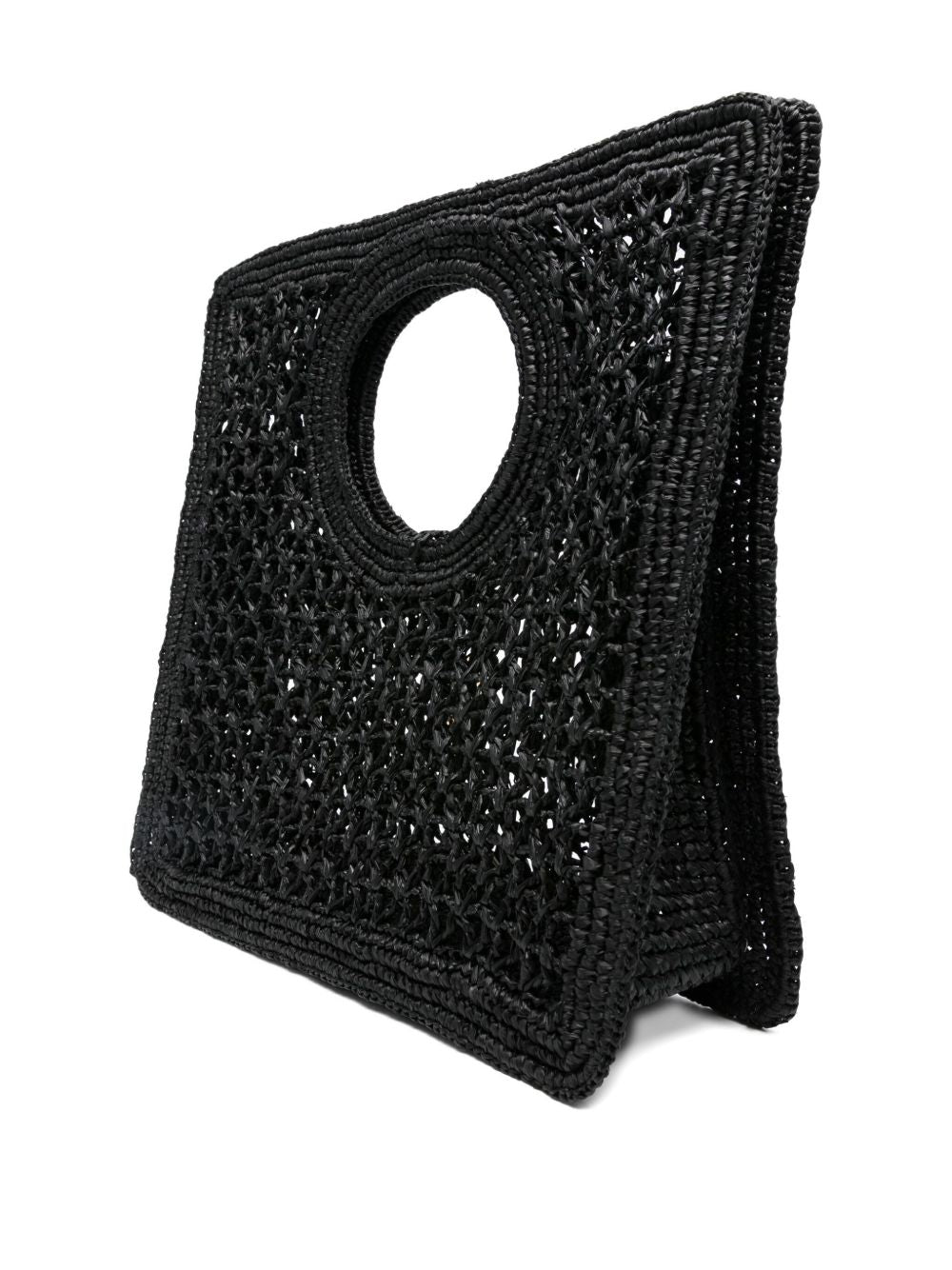 Black Raffia Summer Tote Bag with Charm Accents
