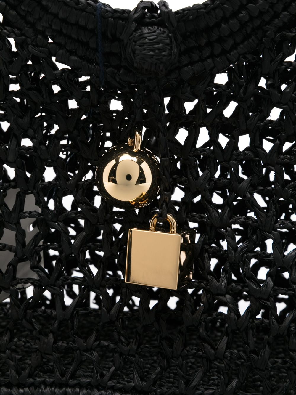 Black Raffia Summer Tote Bag with Charm Accents